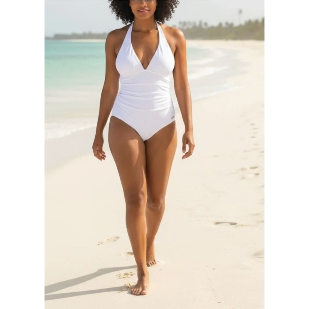 Michael Kors One Piece Swimsuit 6 White Ruched Resortwear‎ Vacation